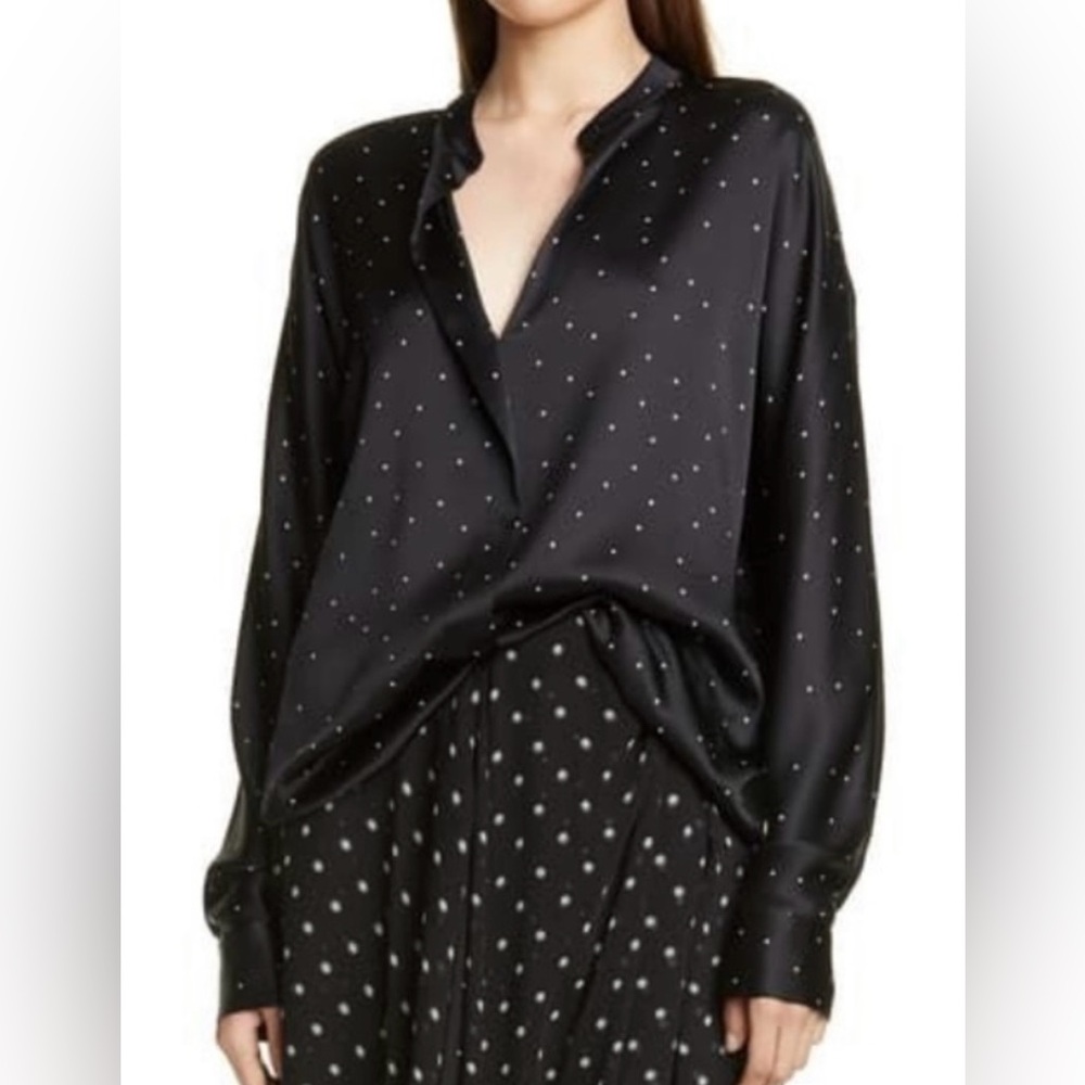Vince Dot Print Popover Silk Blouse